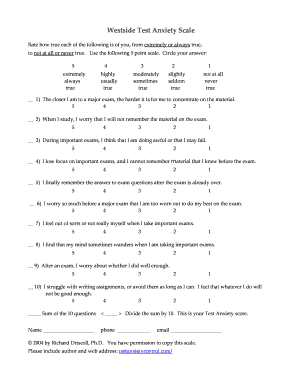 Westside Test Anxiety Scale  Form