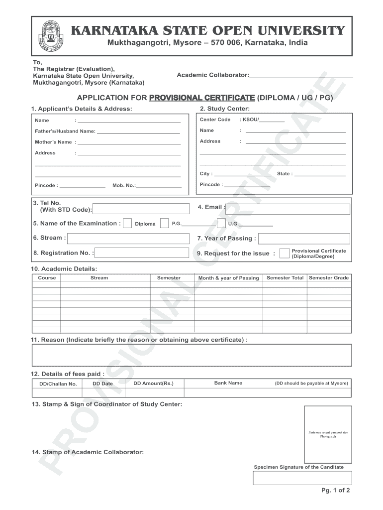 Karnataka State Open University Certificate Download  Form