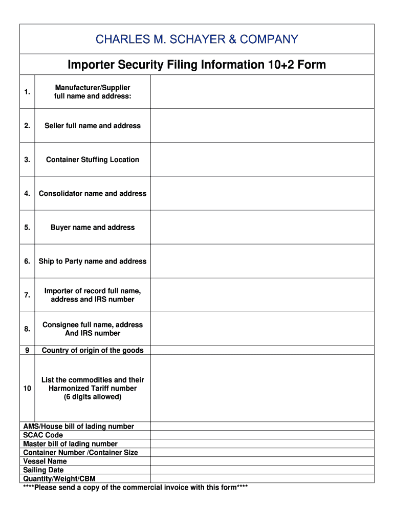 Importer Security Filing 10 2 Program  Form