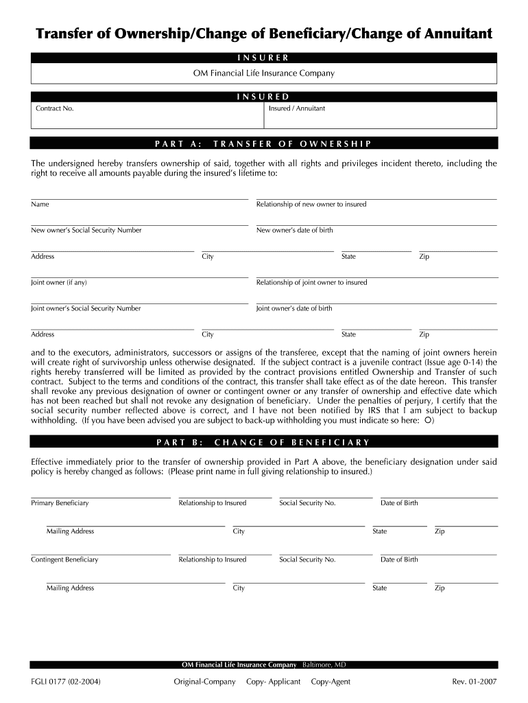  Fidelity and Guaranty Beneficiary Change Form 2007-2024