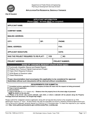 City of Houston Sidewalk Variance  Form