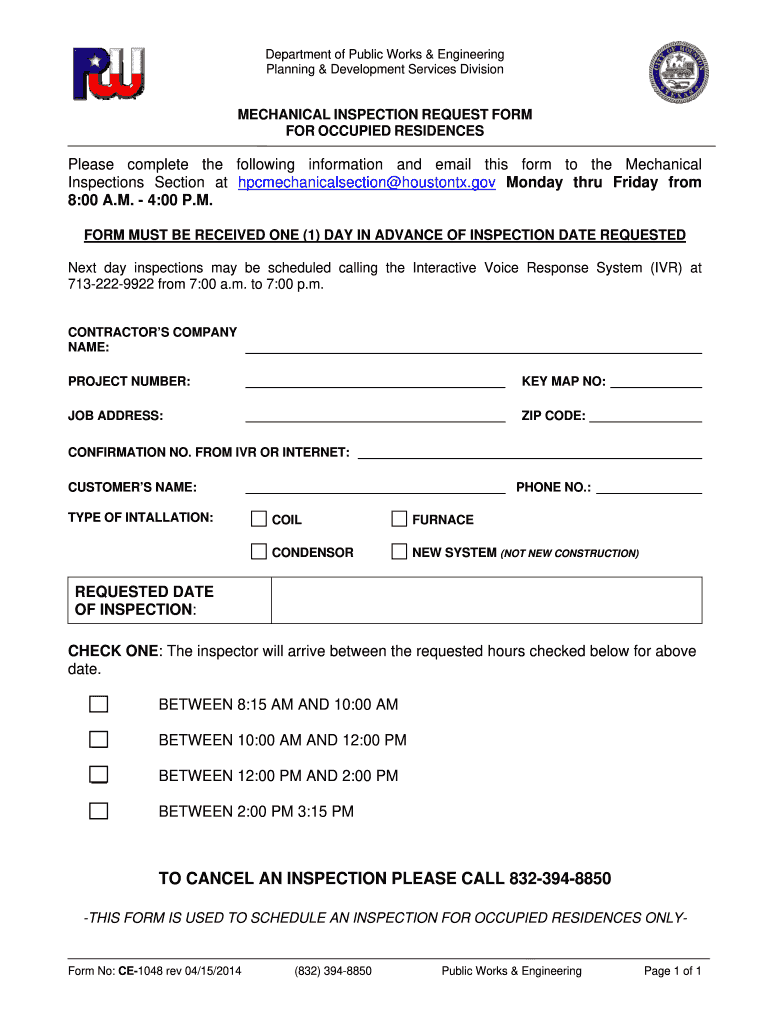  CE1048 Mechanical Inspection Request Form Occupied Res DOC  Rates  FINAL 2014-2024