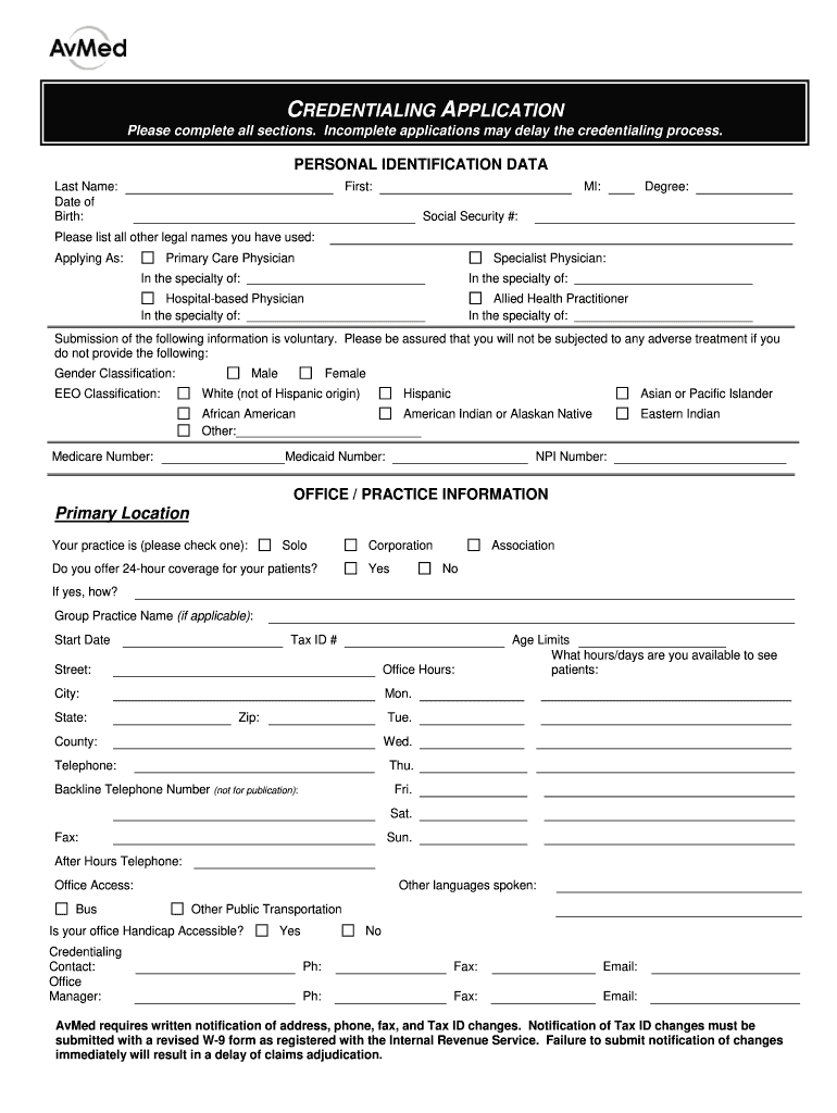  Physician Credentialing Application Sample 2014-2024