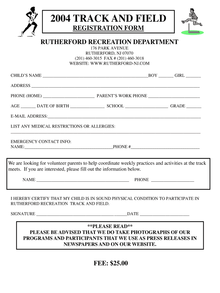 Track and Field Registration Form