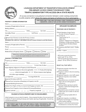 Prelim Access Connection Request Form Traffic Generator DOTD