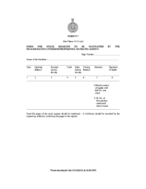 Fertilizer Stock Register  Form