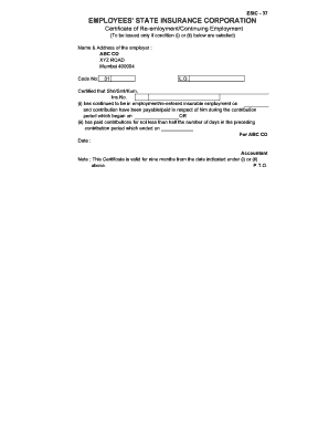 Esic Form 37 Download