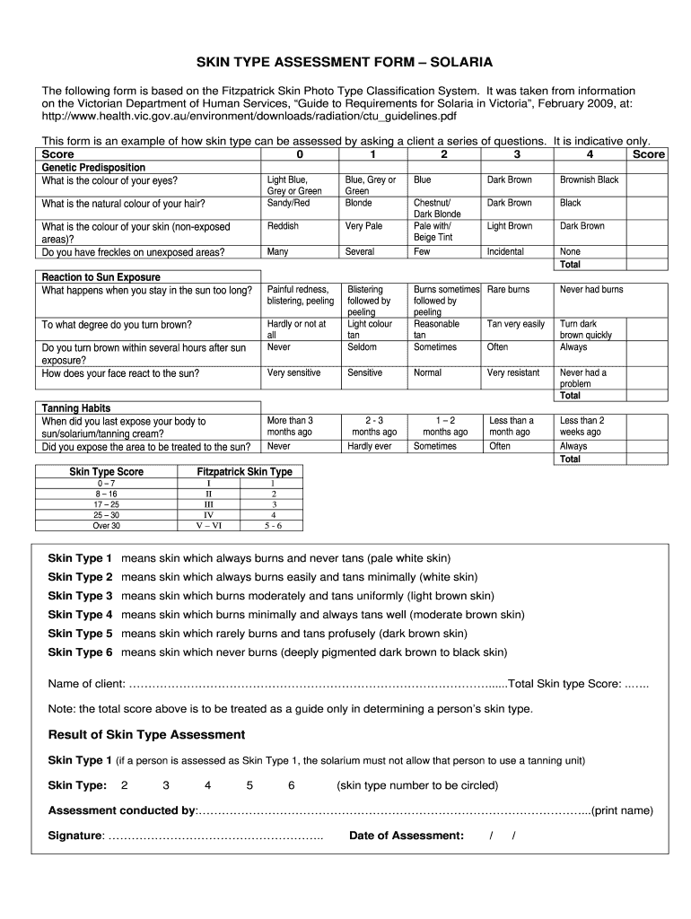 Skin Assessment Documentation Form