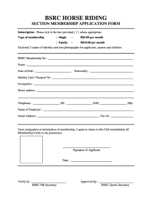 Bsrc Horse Riding Section Membership Application Form