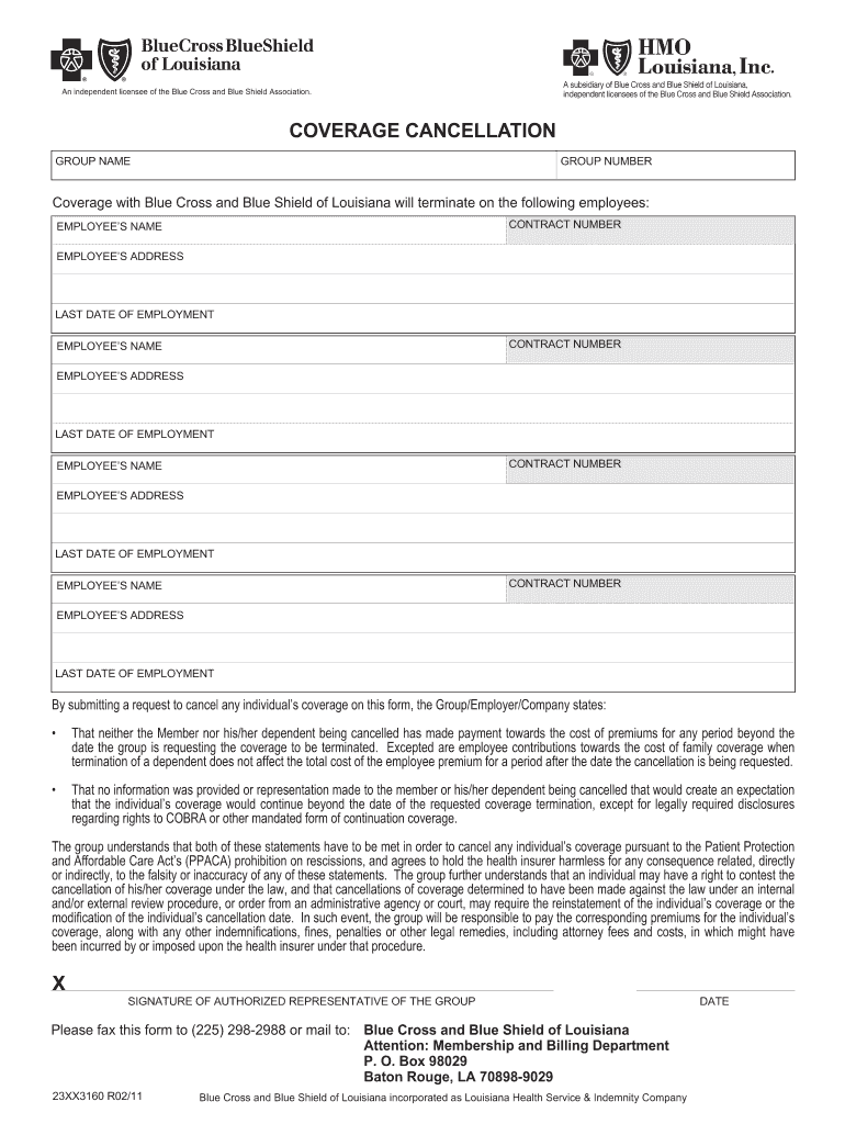  Blue Cross Blue Shield Cancellation Form 2011