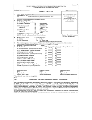 Certificate of Disability  Form