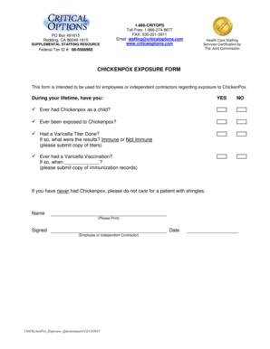 CHICKENPOX EXPOSURE FORM