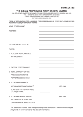 Live Performance Form the Indian Performing Right Society Limited Iprs