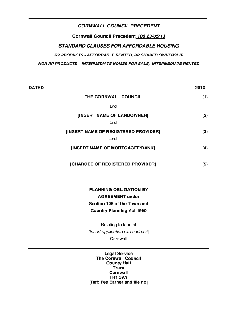 Section 106 Agreement Template Cornwall Council  Form