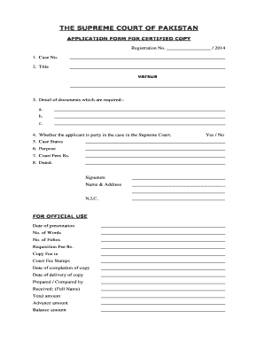 Application for Certified Copy of Court Order  Form
