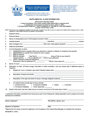 Supplemental Claim Form Medical Malpractice Insurance, Data