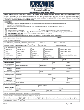 Azahp Organizational Credentialing Form