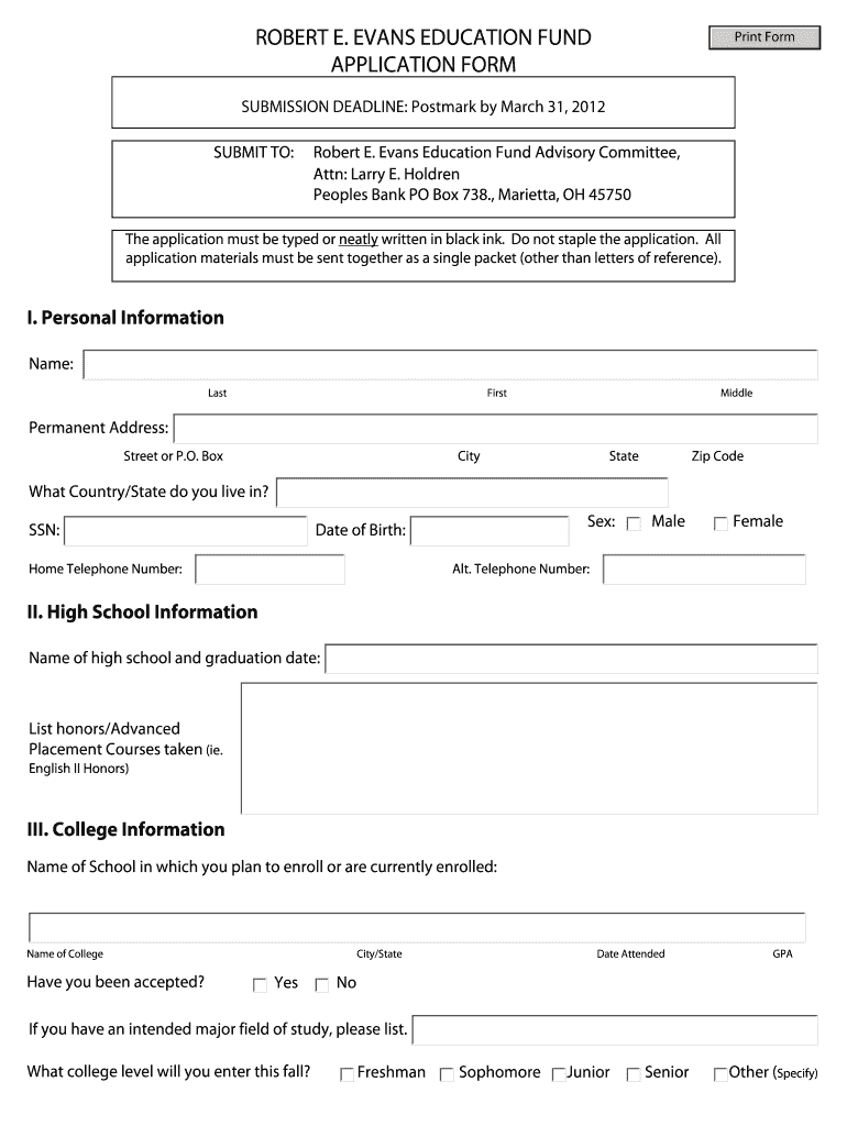  Robert E Evans Education Fund Application Form  Fort Frye Local 2012