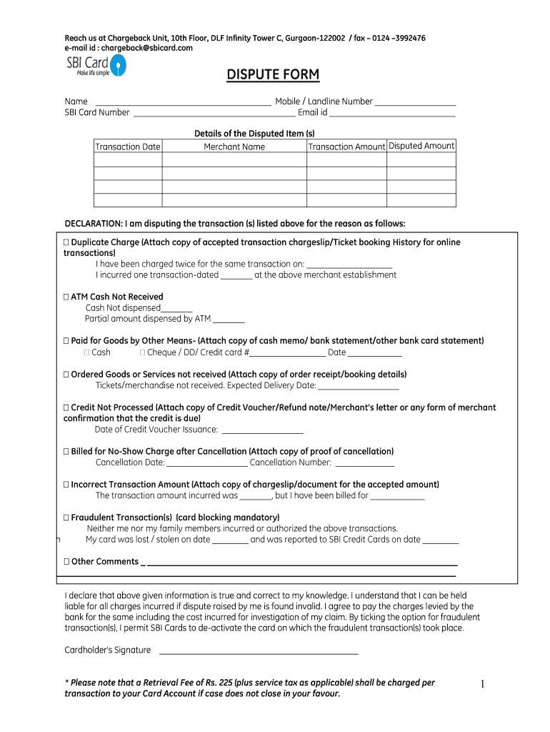 Charge Dispute Form