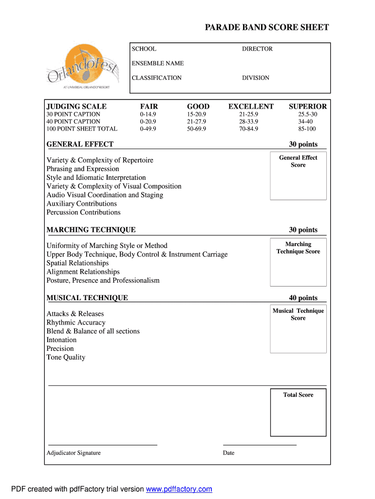 Band Competition Scoring Sheet  Form