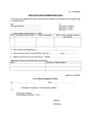 No Demand Certificate  Form