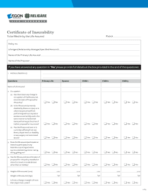 COI Form Cdr AEGON Religare Life Insurance