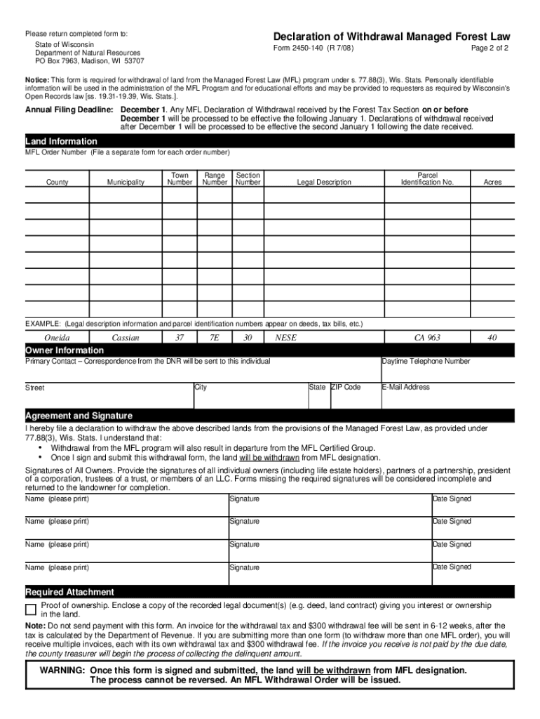  Wisconsin Dnr Form 2450 140 2008-2024