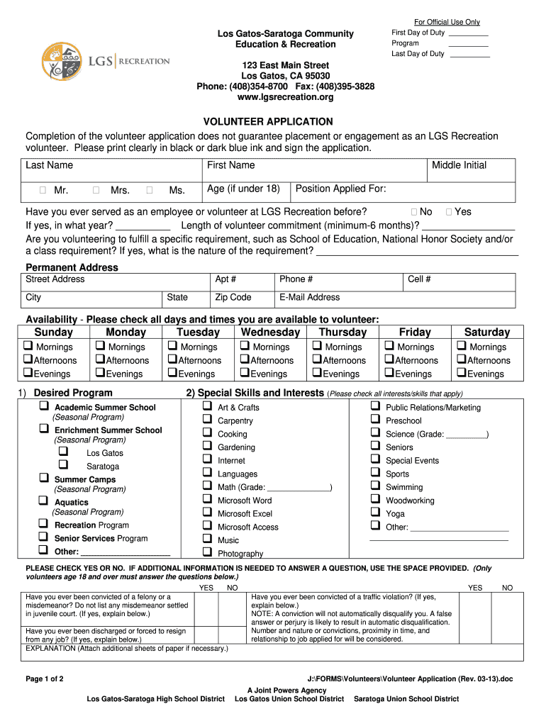  Download Volunteer Application  LGS Recreation  Lgsrecreation 2013-2024