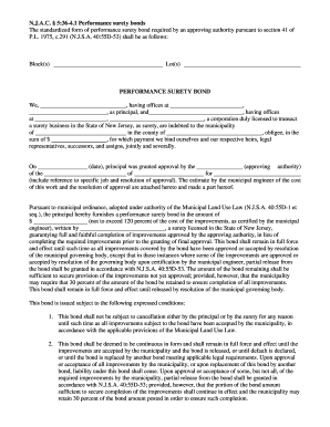 NJAC 536 4 1 Performance Surety Bonds the Standardized Form