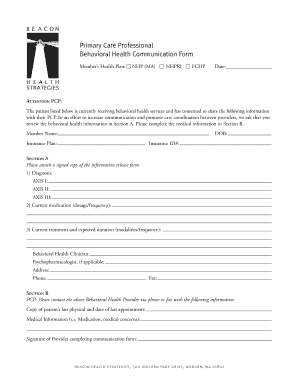 Primary Care Professional Behavioral Health Communication Form