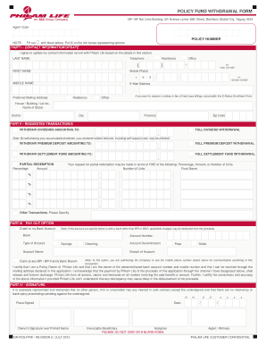 Philam Life Policy Withdrawal Form
