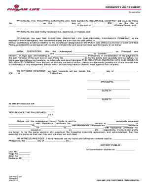 Indemnity Agreement Surrender Form Philam Life