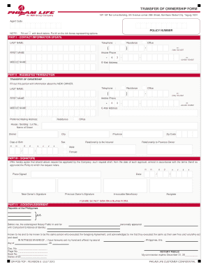 TRANSFER of OWNERSHIP FORM Philam Life