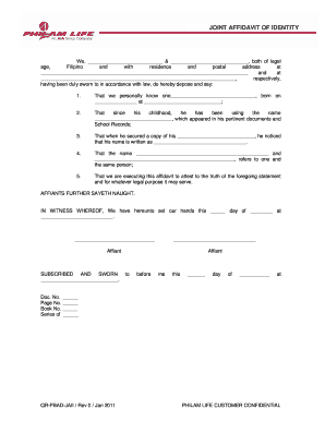 Joint Affidavit of Identity for Insured Form Philam Life