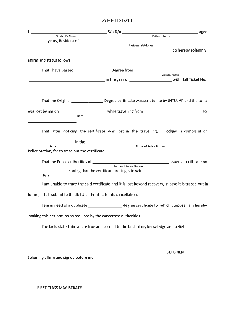 AFFIDAVIT for Issue of Duplicate Degree BCertificateb  Form