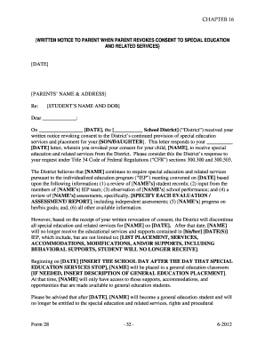Revoking Special Education Services Letter  Form