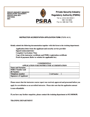 Psira Instructor Course  Form