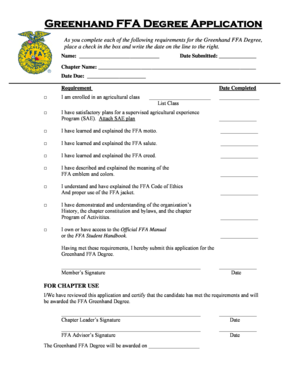 Ffa Requirements  Form