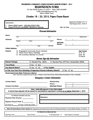 Women&#039;s Retreat Registration Form Template