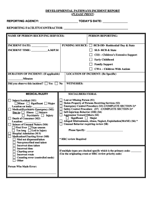 Incident Report Form Developmental Pathways Developmentalpathways