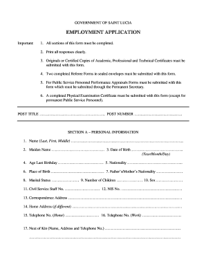  St Lucia Fire Service Job Application Form 2001-2024