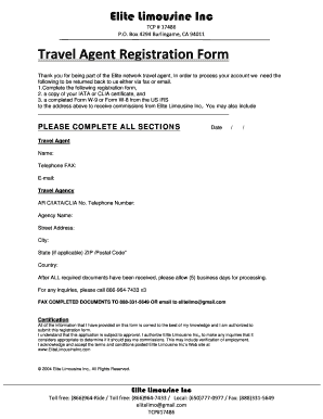 Travel Agent Registration Form Elite Limousine