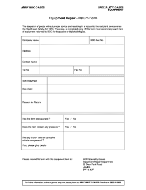 Equipment Repair Return Form BOC