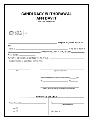 CANDIDACY WITHDRAWAL AFFIDAVIT Utah County  Form