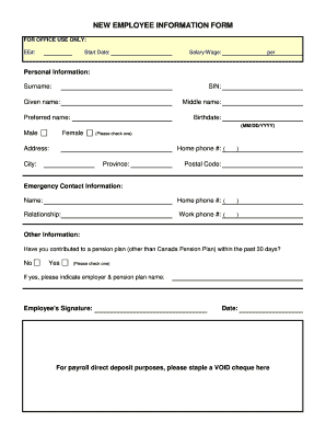 NEW EMPLOYEE INFORMATION FORM Human Resources