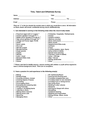 Time, Talent and Giftedness Survey Church Forms