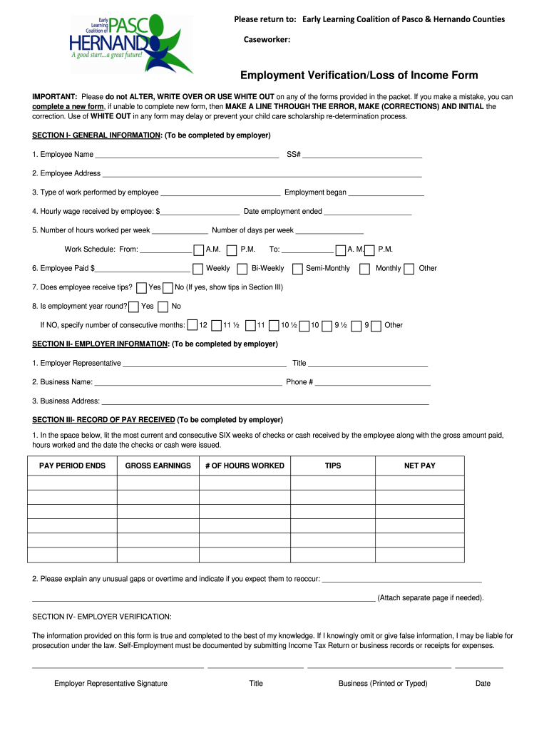 Loss of Income Verification Form