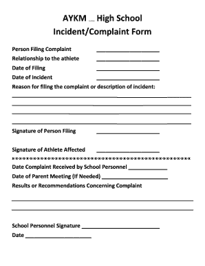 High School IncidentComplaint Form