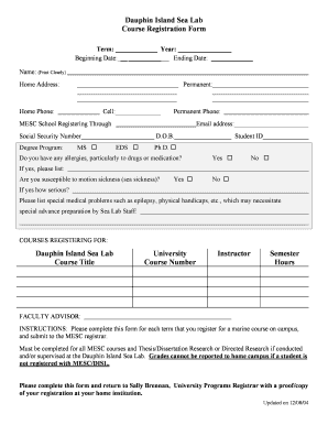 Course Registration Form PDF