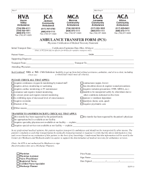 AMBULANCE TRANSFER FORM PCS Huron Valley Ambulance Hva